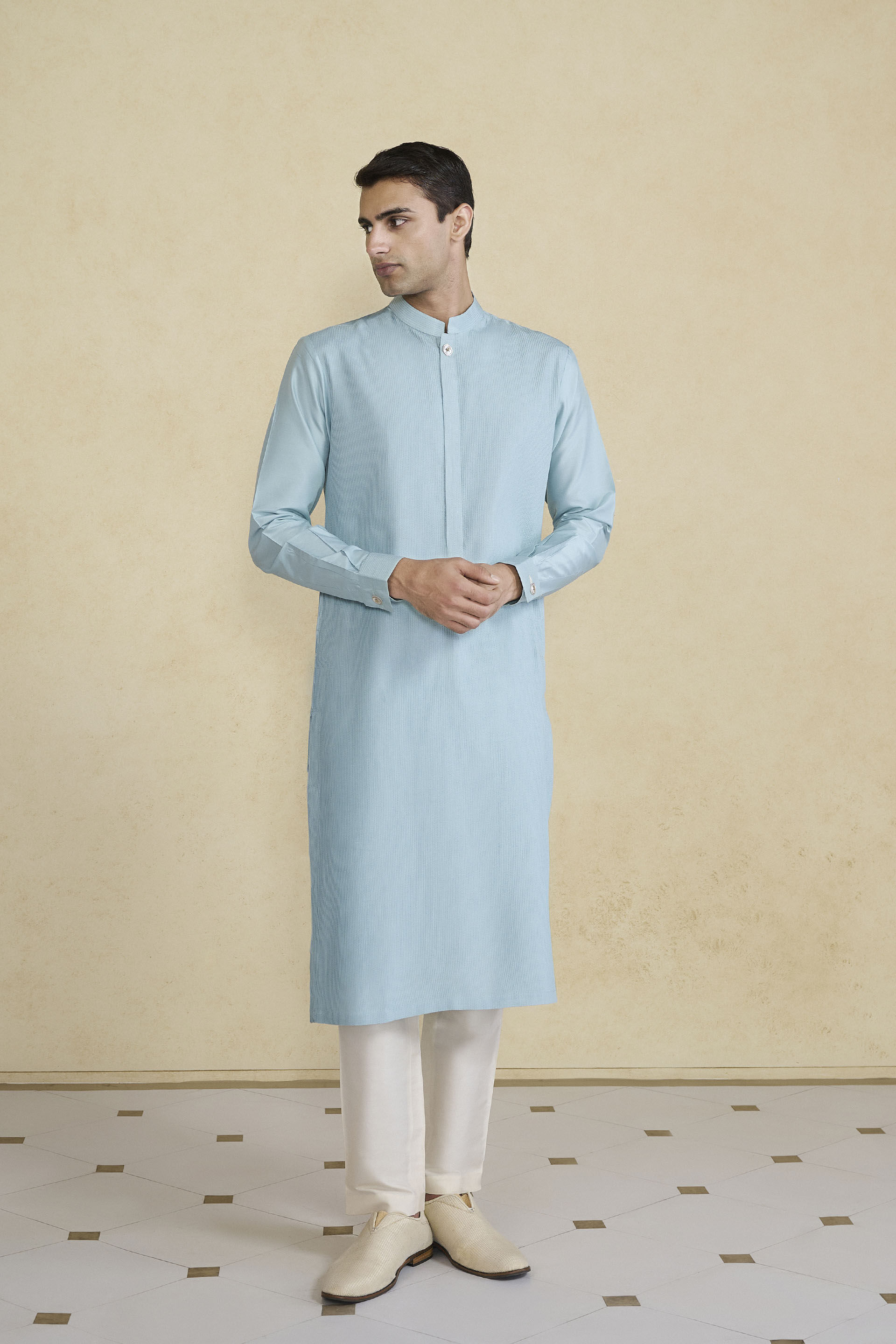 Samit Silk Kurta - Powder Blue, Powder Blue, image 1